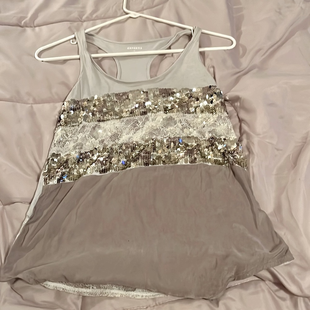 EXPRESS XS sequin and lace tank top